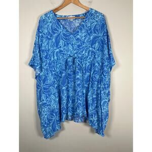 Escapada Beach Swim Cover Up Poncho Top Blue Floral Womens L/XL